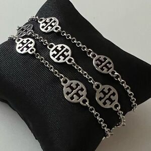 TORY BURCH•Triple Layered‎ Silvertone Logo Bracelet